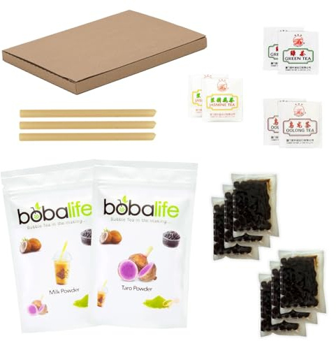 Bubble Tea Essentials Taro & 3 in 1 Milk Powder 6 Drink Kit with Instant Tapioca Pearls, Bamboo Straws and Speciality Tea Bags | Premium, Authentic Ingredients | Vegan & Gluten Free by Bobalife