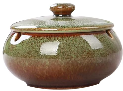 katmerio Keramik-Aschenbecher mit Deckel, winddicht, Zigaretten-Aschenbecher für den Innen- und Außenbereich, Handgemachte Kreativer Sturmaschenbecher als Dekoration für Zuhause und Büro
