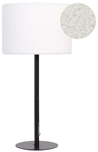 Beliani Moderne Nachttischlampe mit Boucle-Stoff-Schirm Trommel Form Metall Sockel Weiß Vinazco