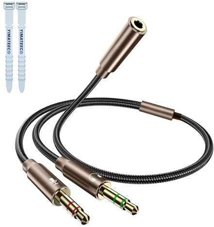 YIMATEECO Kopfhörer Adapter Y Splitter, 1M Audio Splitter Klinke 3.5mm Buchse auf Doppelstecker Headset Stereo Aux Kabel Mikrofon für PS4, Gaming, Headset, PC, Laptop(1M, Buchse auf 2 Stecker, 1Stü)