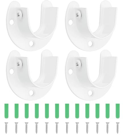 Sourcing Map Closet Rod Bracket, 4Pcs Stainless Steel U Shaped Flange Holder, End Supports for 25mm Diameter Rod, White
