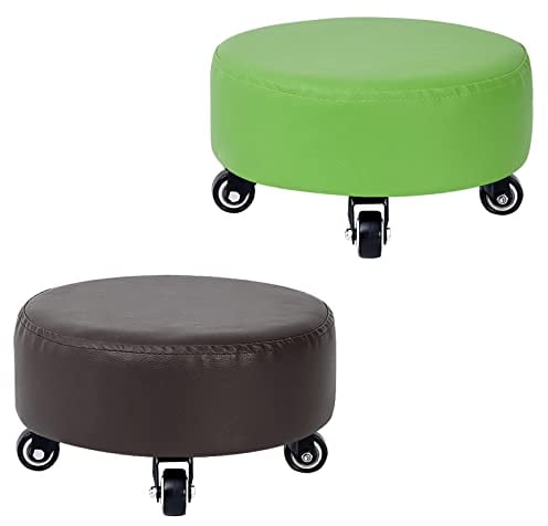 Bequemer Sitzrollhocker 2er-Set mit Rollen – niedliche runde kleine Hocker für Zuhause Schlafzimmer – extra dickes Kissen – kurzer Stuhl zum Sitzen