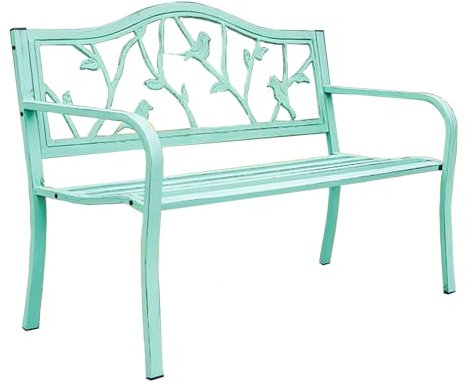 Gartenbank Metall 3 Sitzer mit Rückenlehne und Armlehnen Gartenbank Wetterfest, Starke Tragfähigkeit für Veranden, Terrassen, Gärten, Balkone, Grün