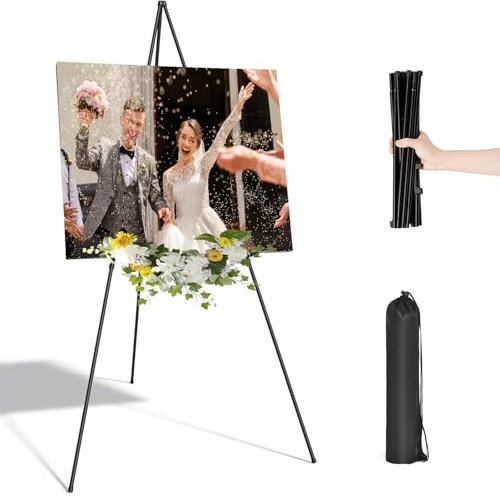 Elepl Chevalet Mariage 160 cm Chevalet Peinture Pliable Chevalets Portable Chevalet pour Affiche Trépied pour Peinture Mariage Studio Affiches Cafés Restaurant (Noir)