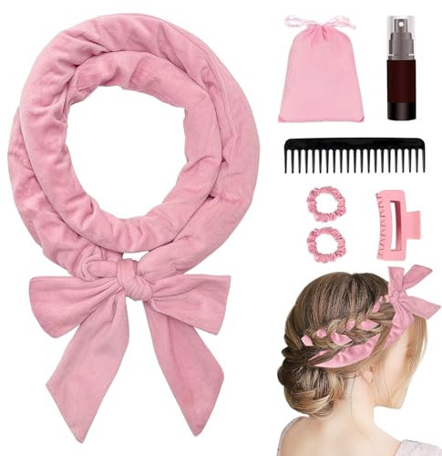 Lockenwickler Ohne Hitze, Heatless Curls Band Set Rutschfest Lockenwickler, über Nacht DIY Hair Curler mit Haarnadel Locken für Langes Mittleres Haar (Rosa)