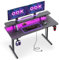 ODK Scrivania Gaming con Luci LED, Postazione Gaming con Prese di Corrente, Tavolo Gaming con Supporto per Monitor, Scrivania Computer in Fibra di Carbonio Nera 120cm