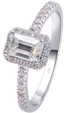 Wycian Ring mit Steinen, Silber Ringe Frauen Modeschmuck 18K Weißgold Moissanit 2CT 6X8mm Weiß Rechteckige Form 4 Prong Größe 49 (15.6) für Damen