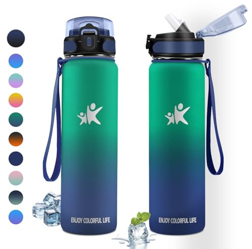 KollyKolla Gourde Isotherme 1L, Bouteille Isotherme Double Paroi, Gourde aver Paille, Étanche et Réutilisable, sans BPA, Bouteille Isotherme pour Cyclisme, Adulte, l'école, Randonnée, l'école