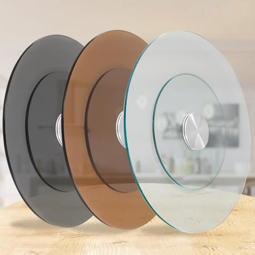 MACAGGTNTU 60/70/80/90/100cm Lazy Susan Drehteller Für Esstische Große Gehärtetes Glas Drehplatte Runder Transparent Servierplatte Für Tischplatte(Brown,24inch(60cm))