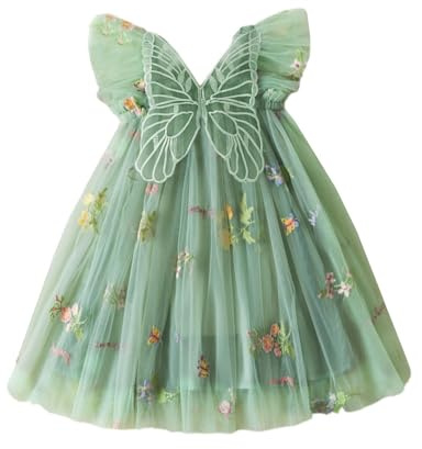 UUAISSO Vestito Tutu Bambina Senza Maniche Vestito Tulle Farfalla Ricamo Festa Compleanno Principessa Vestito Estivo Verde 6-12 mesi