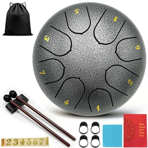 Taechalingo Zungentrommel 6 Zoll 8 Töne,Small Steel Tongue Drum,Steel Tongue Drum Klein,mit Zungentrommel Liederbuch,Schlagzeug Sticks und Stoffbeutel,Meditation Yoga Klangheilung