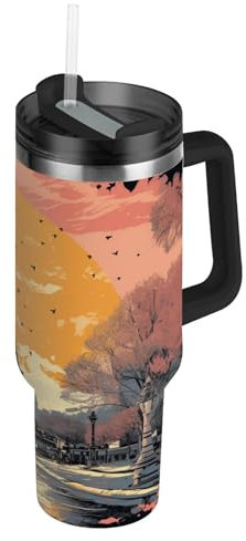 Art Paris Tour Eiffel Bouteille d'eau Isotherme avec Paille en Acier Inoxydable Gourde, Sans BPA Gourdes Eau pour Enfant Sport Randonnée École Bureau