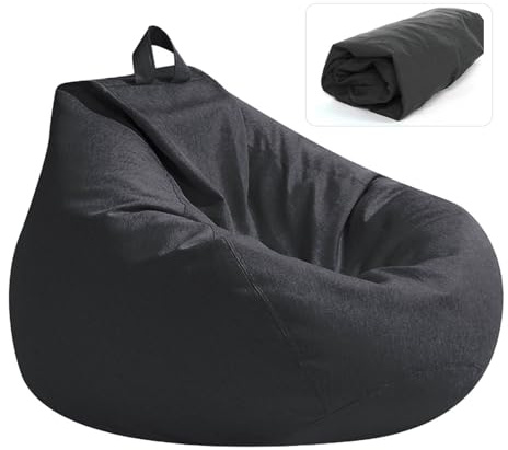 Sitzsack Bezug für Kinder/Erwachsene, XL-Sitzsack Ohne Füllung (Schwarz) | Bean Bag Cover mit Reißverschluss, Kuscheltiere Aufbewahren, Staubsicher für Büro,Schlafzimmer, Wohnzimmer(100x120CM)