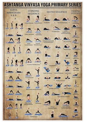 NEOHI Ashtanga Vinyasa Yoga Primary Series Poster, Yoga-Leinwandkunst, Wanddekoration, Poster, Zuhause, Bar, Restaurant, Garage, Café, Geschenk, 50 x 75 cm