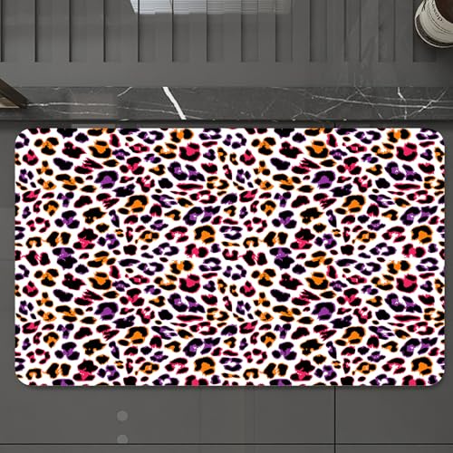 EMCLKS Badteppich rutschfeste,weicher Badezimmerteppich Badematte Badvorleger für Dusche,Badewanne und Toilette,Leopardenfell-Motiv mit abstraktem Safari-Tier-Camouflage-Muster, Schwarz, Gr,60x90 cm