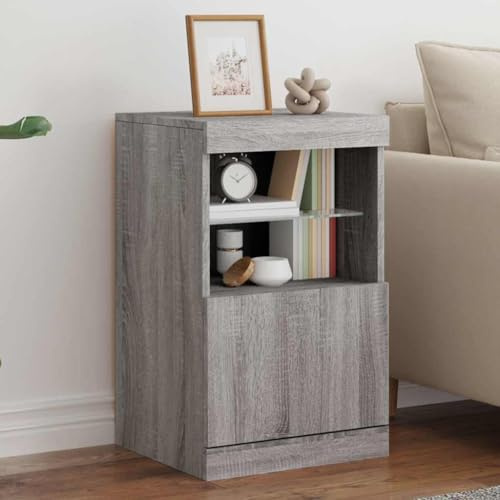 WRJENFSC Sideboard mit RGB LED Grau Sonoma 41x37x67 cm Holzwerkstoff und Glas modernes Lowboard für Wohnzimmer Flur Schlafzimmer