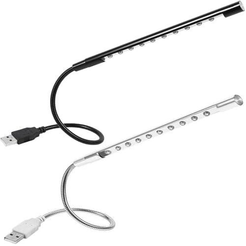 GERUI 2 pcs USB LED Leselampen, Flexibler Stick Dimmbare LED Lampe Berühren Switch Schwanenhals für Laptops/Schreibtische/Bücher/Nachttische/Tastaturen/Arbeitsplatten, Schwarz und Silber