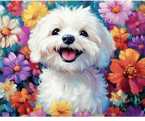 RICUVED Cachorro Pintura por Números Adultos-Animal Set de Pintura por Números con Lienzo 30x40 cm, 3 Pinceles, Pinturas Acrílicas y Gancho Metálico - Kit Completo para Principiantes