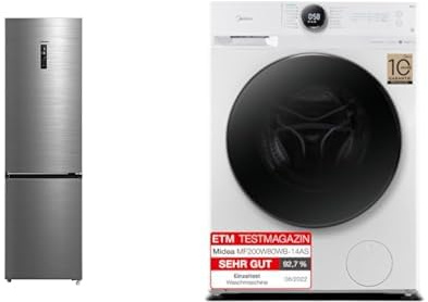 Midea Set: Kühl-/Gefrierkombination No Frost + Waschmaschine 8kg, WiFi-Steuerung, Steam Care