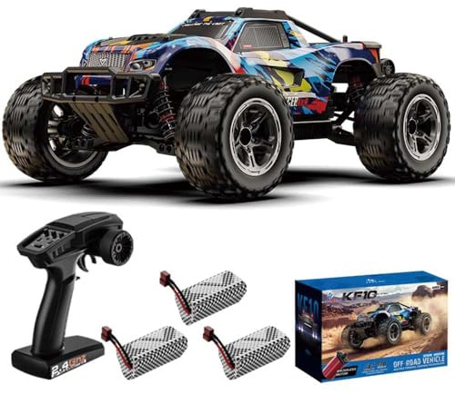 Teeggi Ferngesteuertes Auto für Erwachsene 60km/h, 1:10 Bürstenloser Motor RC Hohe Geschwindigkeit Offroad Drift Rennauto, 4WD Off Road Race Buggy, 3 Batterien(Blau)