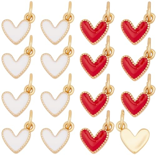 Beebeecraft 24 pz 2 Colori Ciondoli A Forma Di Cuore In Smalto Piccoli Ciondoli Piatti Pendenti A Forma Di Cuore Placcati In Oro 18K Rosso Bianco Per Gioielli Di San Valentino Fai Da Te