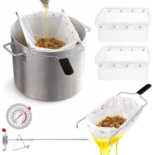Suclain Fryer Filter Bag & Frame Reusable Cooking Oil Filter for Deep Fryer | for 70lb Cooking Oil Fryer, Easy Clean Mesh Capture Crumb for Home Commercial Use with 1 Frame, 2 Bags and 1 Food Thermometer