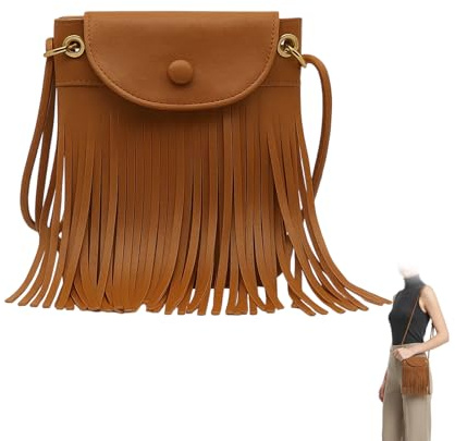 Boho Y2K Kleine Handtasche mit Fransen, Hippie Kostüm Damen Accessoires für Musikfestivals und Retro-Partys, Leichte Umhängetasche für Tagesausflüge im Vintage-Design, Maße 18x4x20 cm für Essentials