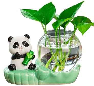 Niedliche Panda-Hydrokultur-Vase, einzigartiger Keramik-Panda-Übertopf für Hydrokulturpflanzen, transparenter Schreibtisch-Glashalter, Dekoration für Pflanzenliebhaber, Männer und Frauen