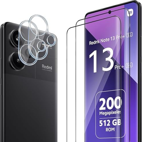ELYCO Cristal Templado para Xiaomi Redmi Note 13 Pro Plus, 2+2 Piezas | 2 Piezas Protector de Pantalla + 2 Piezas Protector de Lente Cámara, 9H Dureza Anti-Rasguños, HD Vidrio Templado