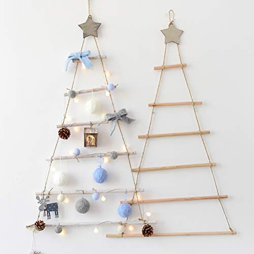 Picysa Wooden Hanging Ornaments with Star and Rope Decoration for Wall Christmas Tree (White)