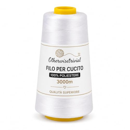 Filo da Cucito Bobina da 3000 Mt 100% Poliestere - Macchina da cucire, Tagliacuci, Cucito a Mano- Sartoria (299 BIANCO)