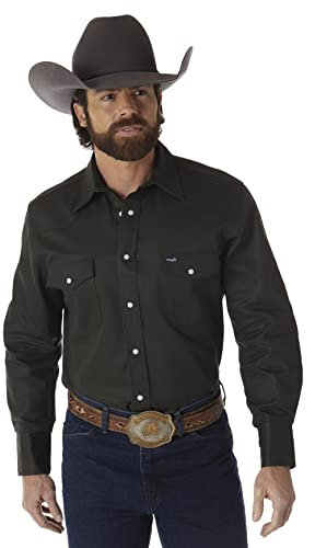 Wrangler Men's Western Work Shirt Firm Finish - Green (Black Forest Green) - Large High