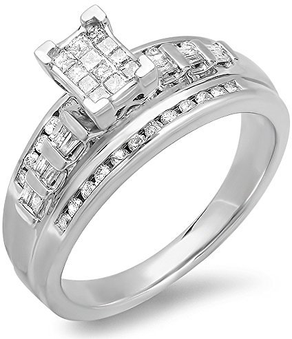 0,50 Karat (ctw) Sterling Silber Diamant Damen Invisible Set Princess, rund, Baguette Engagement Ring