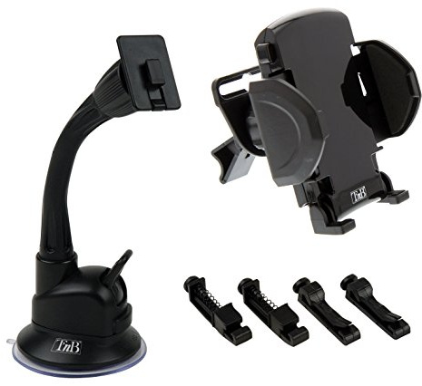 T'nB - Pack Voiture 3 en 1, Support Smartphone et Chargeur USB-A 12 W | Fixation Pare-Brise ou Grille d’Aération, 2 Ports USB-A, Bras Ajustable de 17 cm, Rotation à 360°, Noir