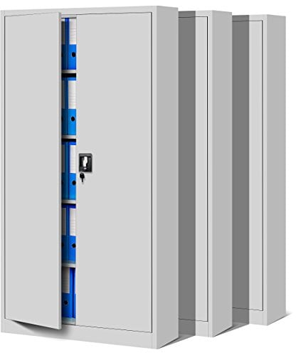 Jan Nowak 3er Set Aktenschrank C001 Metallschrank Stahlschrank Werkzeugschrank Büroschrank Lagerschrank Universalschrank Pulverbeschichtung Flügeltüren 185 cm x 90 cm x 40 cm (grau/grau)