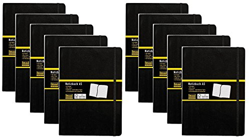 10er Maxi Sparpack Idena 209284 - Notizbuch, 192 Seiten, 80 g/m², schwarz (DIN A5 | 10 Stück, liniert)