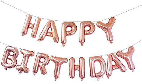 Happy Birthday Banner Balloon Bunting Rose Gold 16 Inch Letters Foil