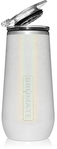 BrüMate 12oz Insulated Champagne Flute With Flip-Top Lid - Made With Vacuum Insulated Stainless Steel (Glitter White)
