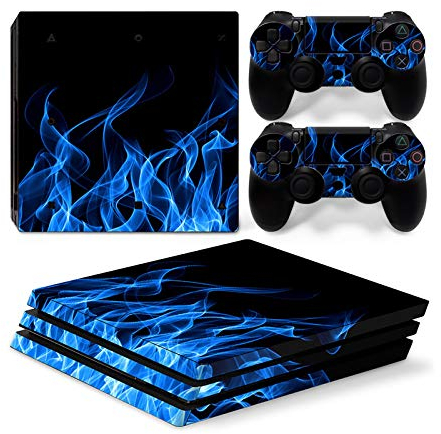 Mcbazel Pattern Series Vinyl Skin Sticker For PS4 Pro Controller & Console Protect Cover Decal Skin (Blue Flame)