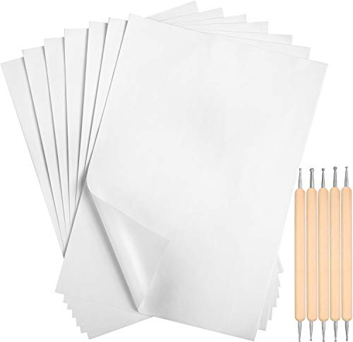 100 Stücke Weiß Kohlenstoff Transfer Papier 11,7 x 8,3 Zoll Transparentpapier Kohlenstoff Graphit Kopierpapier mit 5 Stücke Prägestift Verfolgung Stift Punktierung Werkzeuge für Stoff Papier Holz