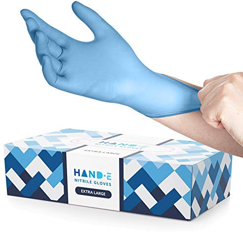 Hand-E Disposable Blue Nitrile Gloves XL - 100 Count - Kitchen Gloves - Powder Free, Latex Free Medical Exam Gloves with Textured Grip Fingertips - Cleaning, Salon, Painting