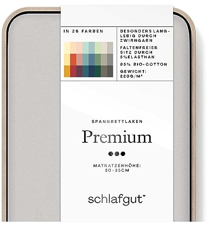 Schlafgut Premium Spannbettlaken 90x190cm bis 100x220cm Grey Light, Spannbetttuch aus weicher Biobaumwolle