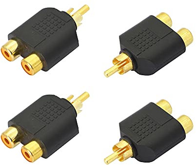 YACSEJAO RCA Y Splitter Adapter Gold Plated RCA 1 Male to 2 Female Y Splitter Connectors for Subwoofer, Car Radio, Amplifier, TV, Digital Audio Etc(4Pack)