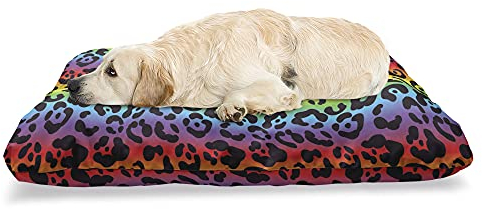 ABAKUHAUS Leopard-Druck Haustierbett, Modernisierte Löwe Haut, beissfestes Kissen für Hunde und Katzen mit abnehmbaren Bezug, 60 cm x 100 cm, Mehrfarbig