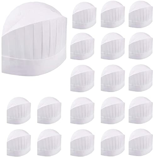 Tang Yuan 20 Piezas de Gorro de Chef desechable, Gorro de Chef de repostería con cúpula Ajustable de 9 Pulgadas,Adecuado para la Familia,el Restaurante,la Fiesta