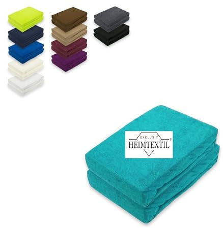 EXKLUSIV HEIMTEXTIL Frottee Spannbettlaken Marke Doppelpack 180 x 200 cm 80% Baumwolle, 20% Polyester Öko - Tex Zertifiziert, Markenqualität, Matratzenhöhe bis 25 cm, Türkis