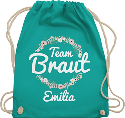 Turnbeutel Rucksack personalisiert - JGA Junggesellenabschied - Team Braut Blumenkranz Crew Bride - Unisize - Türkis - beutel junggesellinnenabschied polter rucksäcke jungesellenabschied