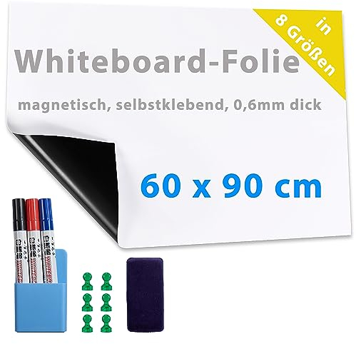 Dynamic-Wave Magnetische Klebefolie & Whiteboard - Wandfolie 60 x 90 - Vielseitige Magnetische Schreibtafel in weiß - Whiteboard Folie