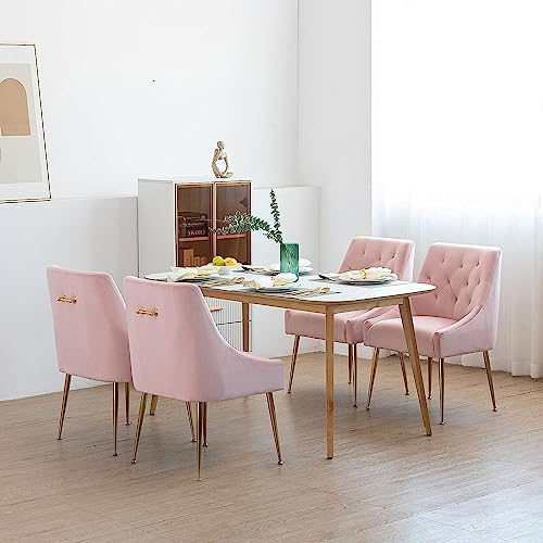 LONXIU Set 4 Sedie Sala da Pranzo in Velluto con Gambe in Metallo, Moderno Sedia da Cucina Imbottita per Cucina, Sedie da Salotto per Sala da Pranzo/Soggiorno (Rosa)