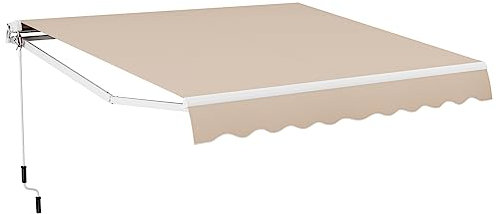 COSTWAY 2.5 x 2m/3 x 2.5m/4 x 2.5m Retractable Manual Awning, Anti-UV and Waterproof Garden Patio Canopy with Fittings & Hand Crank, Aluminum Sun Shade Shelter for Balcony Yard (4m x 2.5m, Beige)